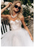 Two Piece Blush Satin Ivory Tulle Fashionable Wedding Dress